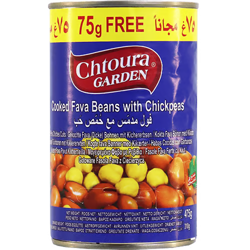 Chtoura Garden,Tuinbonen,Gekookte kikkererwten 475g*24st فول مع حمص